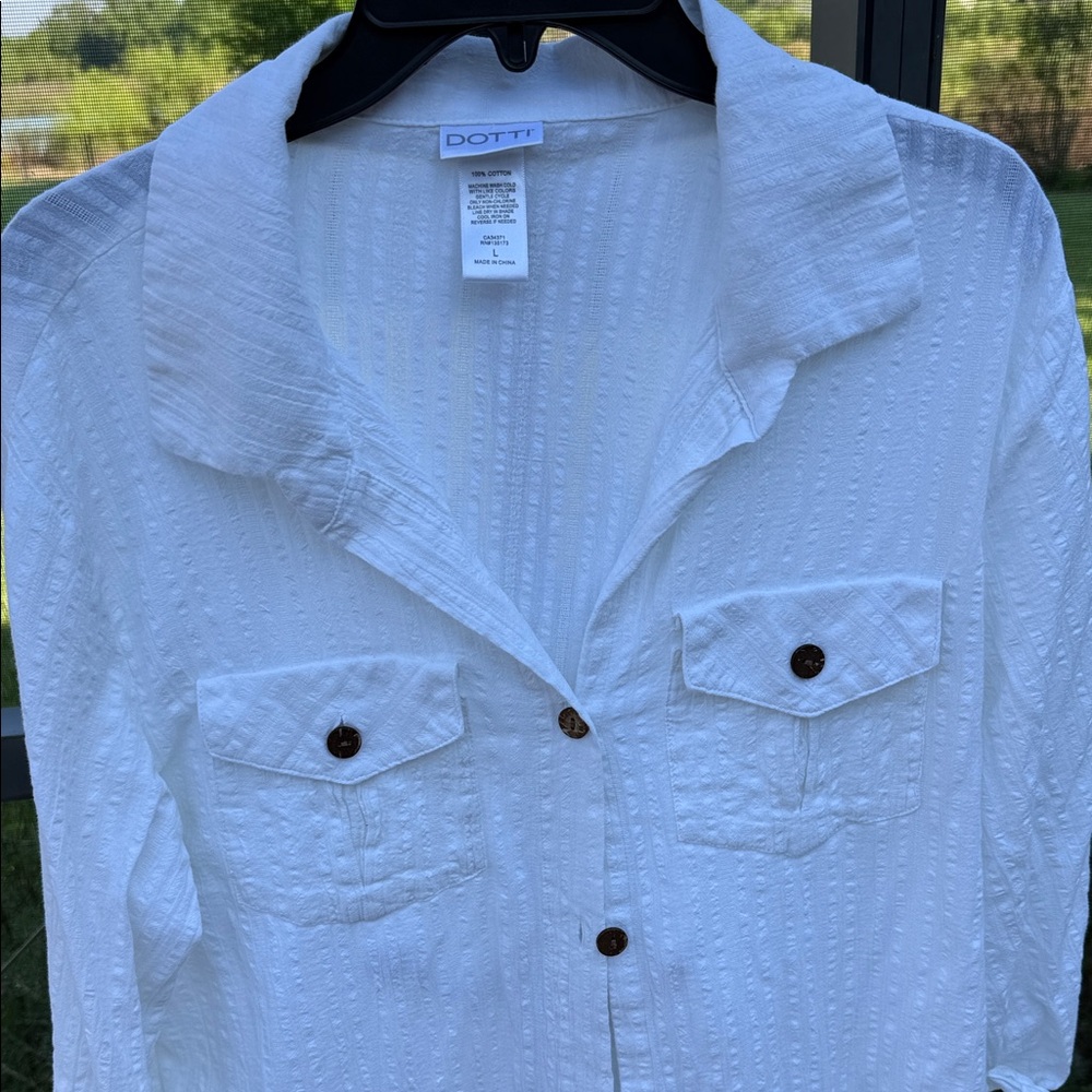 Dotti White cotton Lightweight Textured Swim Coverup Shirt dress